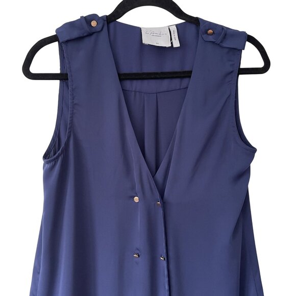 LAcademie Navy Sleeveless V-Neck Button Front Mini Shift Dress Size XS Military - Picture 6 of 8